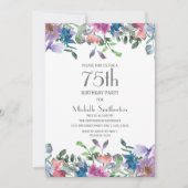 Invitation 75e anniversaire des femmes florales violettes ble (Devant)