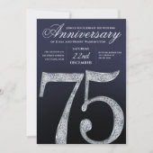 Invitation 75e Anniversaire Diamant Argent Bleu Marine Modern (Devant)