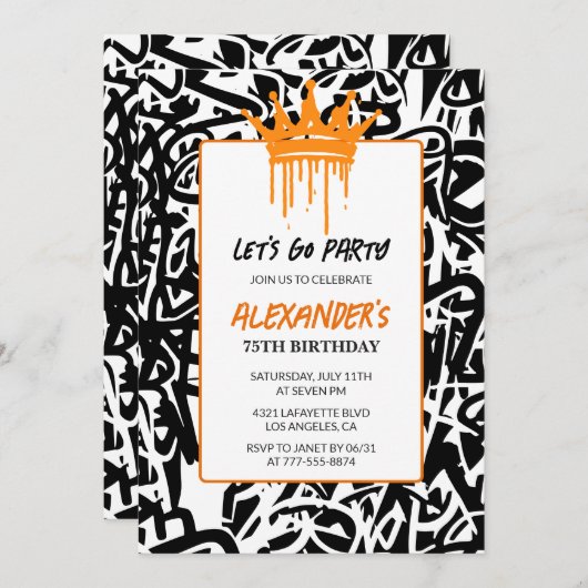Invitation 75e anniversaire d'invitation Hommes Party Graffit (Devant / Derrière)