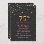 Invitation 75e anniversaire Dots de confetti rose or (Devant / Derrière)