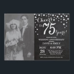 Invitation 75e anniversaire du Mariage Chalkboard Black Silve<br><div class="desc">75e anniversaire du Mariage avec photo personnalisée. Chalkboard Invitation Noir et Argent. Soixante-quinze Anniversaire des Mariages. Chalkboard Black et Silver Parties scintillant Arrière - plan diamant. Confetti en argent. Anniversaire adulte. Fête d'anniversaire d'une femme ou d'un homme. Pour plus de personnalisation, cliquez sur le bouton "Customiser" et utilisez notre outil...</div>
