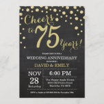 Invitation 75e anniversaire du Mariage Chalkboard noir et or<br><div class="desc">75e anniversaire Mariage Chalkboard Black and Gold Invitation. Soixante-quinze Anniversaire des Mariages. Chalkboard Black et Gold Parties scintillant Diamond Arrière - plan. Confetti d'or. Anniversaire adulte. Fête d'anniversaire d'une femme ou d'un homme. Pour plus de personnalisation, cliquez sur le bouton "Customiser" et utilisez notre outil de conception pour modifier ce...</div>