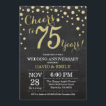 Invitation 75e anniversaire du Mariage Chalkboard noir et or<br><div class="desc">75e anniversaire Mariage Chalkboard Black and Gold Invitation. Soixante-quinze Anniversaire des Mariages. Chalkboard Black et Gold Parties scintillant Diamond Arrière - plan. Confetti d'or. Anniversaire adulte. Fête d'anniversaire d'une femme ou d'un homme. Pour plus de personnalisation, cliquez sur le bouton "Customiser" et utilisez notre outil de conception pour modifier ce...</div>