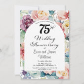Invitation 75e anniversaire du Mariage Élégant script floral (Devant)