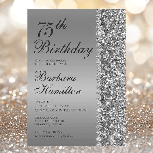 Invitation 75e anniversaire élégant argent