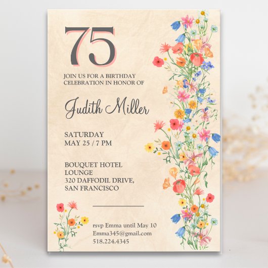 Invitation 75e anniversaire élégant - Conception de fête flor