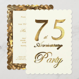 Invitation 75e anniversaire élégant or ivoire