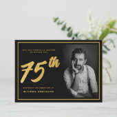 Invitation 75e anniversaire Elégante photo Black Gold (Debout devant)