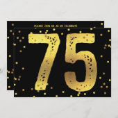 Invitation 75e anniversaire Faux Gold Foil Confetti Noir (Devant / Derrière)
