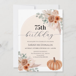 invitation 75e anniversaire femme, boho, citrouill