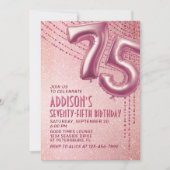 Invitation 75e anniversaire femme Rose or (Devant)