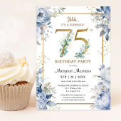 Invitation 75e anniversaire fête Elégante Dusty Blue Floral