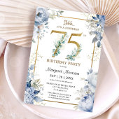 Invitation 75e anniversaire fête Elégante Dusty Blue Floral