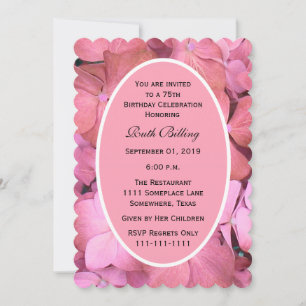 Invitation 75e anniversaire fête Pink Scalloped Hydrangeas