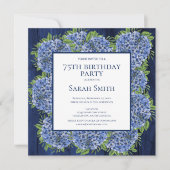 Invitation 75e Anniversaire Fête Rustique Bois Hydrangeas Ble (Devant)