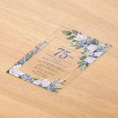 Invitation 75e anniversaire Fleurs Bleu Blanc Or (Poser)