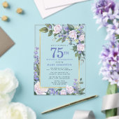Invitation 75e anniversaire Fleurs Bleu Blanc Or (Insitu (Mariage))