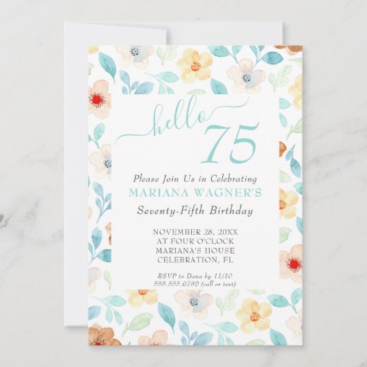 Invitation 75e anniversaire fleurs jaune et sarcel (Devant)