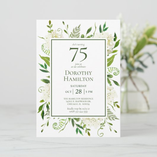 Invitation 75e anniversaire Hydrangeas blanches (Debout devant)