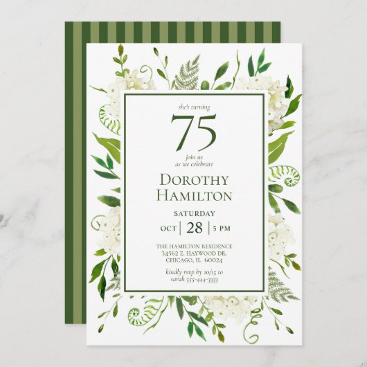 Invitation 75e anniversaire Hydrangeas blanches (Devant / Derrière)