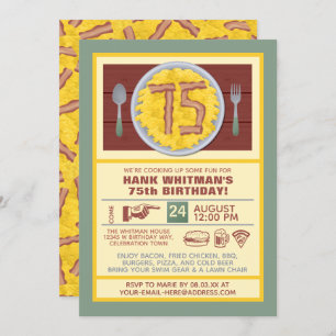 Invitation 75e anniversaire Mens Funny Bacon Eggs Thème