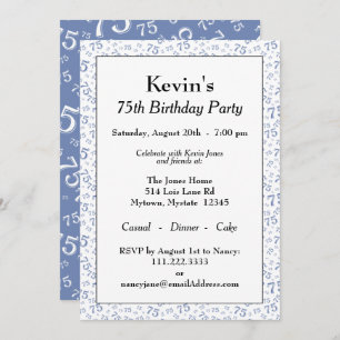 Invitation 75e anniversaire Motif des numéros bleu et blanc