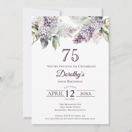 Invitation 75e anniversaire Purple Spring Fleur Lilac (Devant)