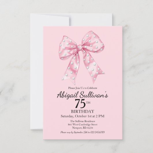 Invitation 75e anniversaire rose avec des points d (Devant)
