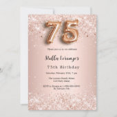 Invitation 75e anniversaire rose confetti rose or (Devant)