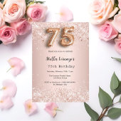 Invitation 75e anniversaire rose confetti rose or