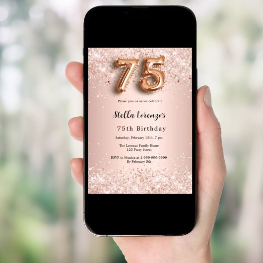 Invitation 75e anniversaire rose confetti rose or