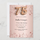 Invitation 75e anniversaire rose étoiles rose or (Devant)