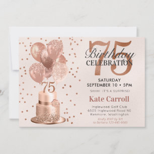 Invitation 75e anniversaire Rose Gold Cake Surprise Party