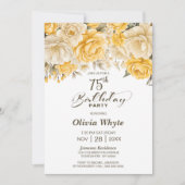 Invitation 75e anniversaire Rose jaune fête florale (Devant)