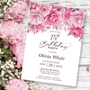 Invitation 75e anniversaire Rose Rose Floral Party