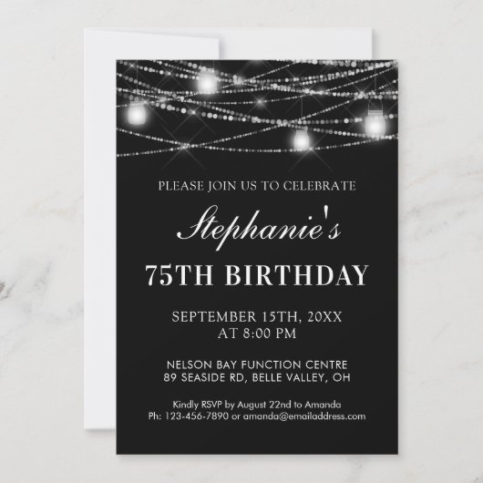 Invitation 75e anniversaire String Lights Jars Noir Blanc (Devant)