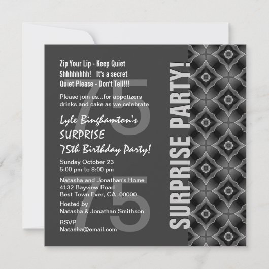 Invitation 75e anniversaire surprise Gris et blanc Q134N (Devant)