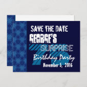 Invitation 75e anniversaire surprise motif bleu à  (Devant / Derrière)