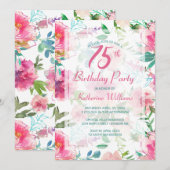 Invitation 75e anniversaire Tropical Floral Peony Party (Devant / Derrière)
