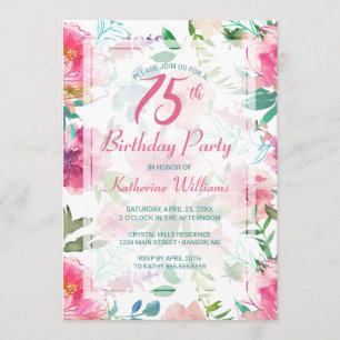Invitation 75e anniversaire Tropical Floral Peony Party