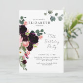 Invitation 75e fête d'anniversaire Blush & Bourgogne Floral (Debout devant)