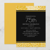 Invitation 75e fête d'anniversaire Jaune Blanc Noir Floral (Devant / Derrière)