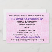 Invitation 75e Modèle de la SurPRISE Purple Birthday Party (Dos)