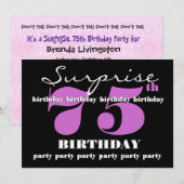 Invitation 75e Modèle de la SurPRISE Purple Birthday Party (Devant / Derrière)