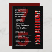 Invitation 75e Modèle rouge noir blanc moderne (Devant / Derrière)