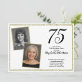 Invitation 75e photo personnalisée Blanc et Or (Debout devant)