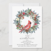 Invitation 75th Birthday Party Red Cardinal Winter Wreath (Devant)
