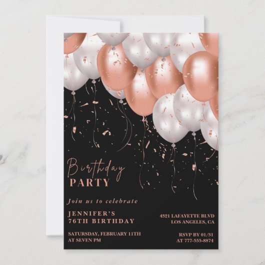 Invitation 76e anniversaire Ballons Élégants (Devant)