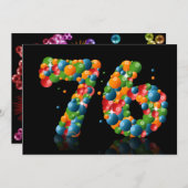 Invitation 76e fête d'anniversaire, avec bulles et balles (Devant / Derrière)