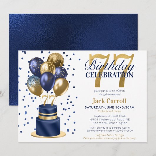 Invitation 77e anniversaire Blue Cake (Devant / Derrière)